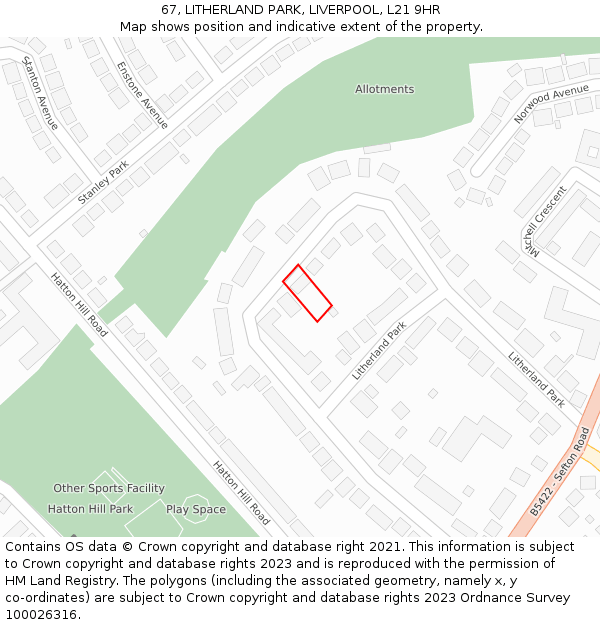 67, LITHERLAND PARK, LIVERPOOL, L21 9HR: Location map and indicative extent of plot