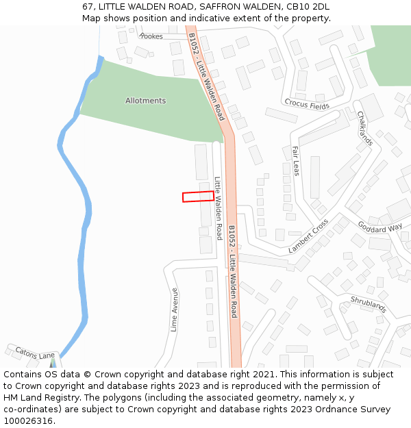 67, LITTLE WALDEN ROAD, SAFFRON WALDEN, CB10 2DL: Location map and indicative extent of plot