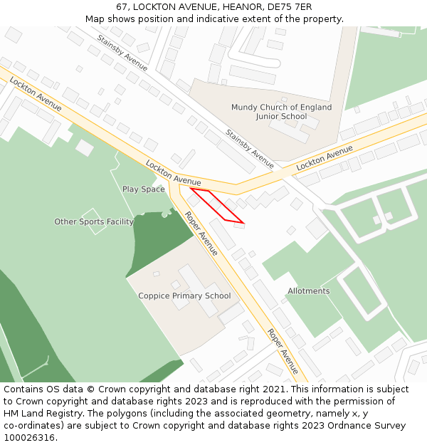 67, LOCKTON AVENUE, HEANOR, DE75 7ER: Location map and indicative extent of plot