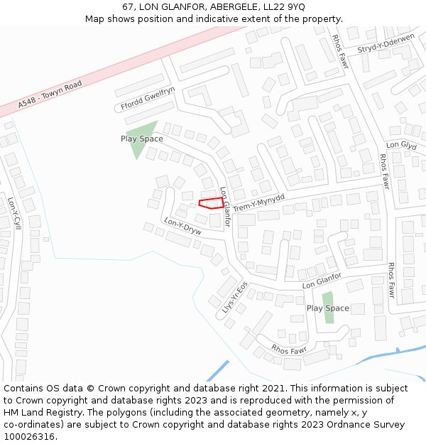 67, LON GLANFOR, ABERGELE, LL22 9YQ: Location map and indicative extent of plot