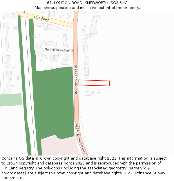 67, LONDON ROAD, KNEBWORTH, SG3 6HG: Location map and indicative extent of plot