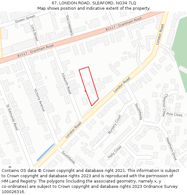 67, LONDON ROAD, SLEAFORD, NG34 7LQ: Location map and indicative extent of plot