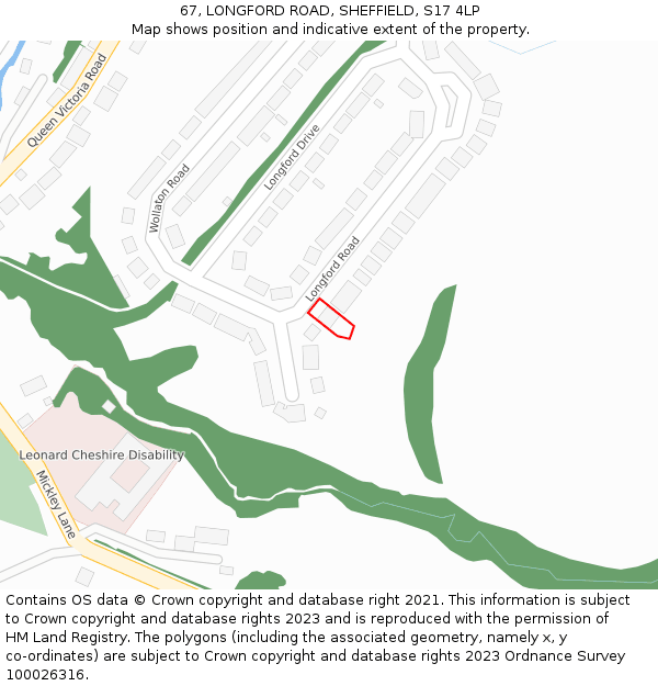 67, LONGFORD ROAD, SHEFFIELD, S17 4LP: Location map and indicative extent of plot