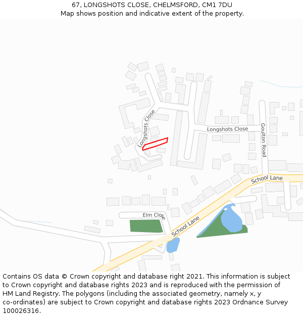 67, LONGSHOTS CLOSE, CHELMSFORD, CM1 7DU: Location map and indicative extent of plot