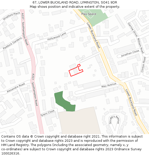 67, LOWER BUCKLAND ROAD, LYMINGTON, SO41 9DR: Location map and indicative extent of plot