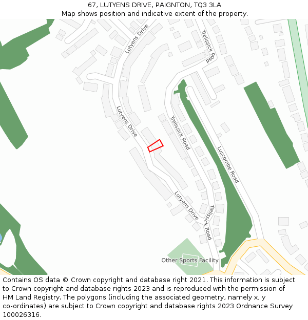 67, LUTYENS DRIVE, PAIGNTON, TQ3 3LA: Location map and indicative extent of plot