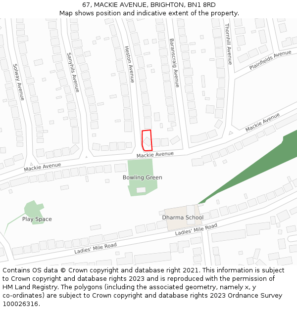 67, MACKIE AVENUE, BRIGHTON, BN1 8RD: Location map and indicative extent of plot