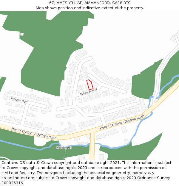 67, MAES YR HAF, AMMANFORD, SA18 3TS: Location map and indicative extent of plot