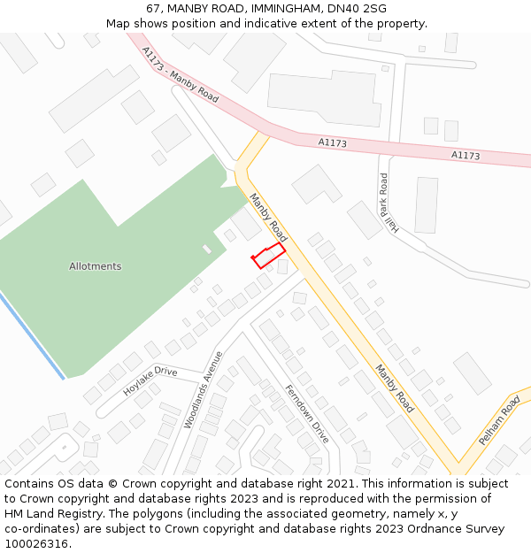67, MANBY ROAD, IMMINGHAM, DN40 2SG: Location map and indicative extent of plot