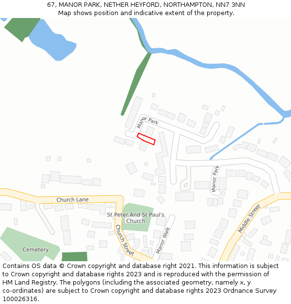 67, MANOR PARK, NETHER HEYFORD, NORTHAMPTON, NN7 3NN: Location map and indicative extent of plot