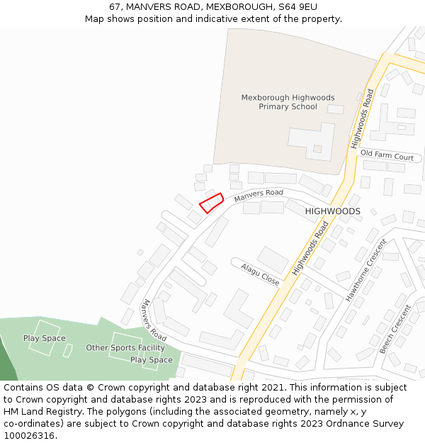 67, MANVERS ROAD, MEXBOROUGH, S64 9EU: Location map and indicative extent of plot