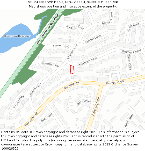 67, MARKBROOK DRIVE, HIGH GREEN, SHEFFIELD, S35 4FP: Location map and indicative extent of plot