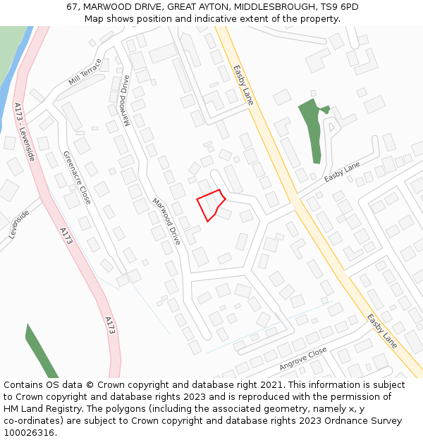 67, MARWOOD DRIVE, GREAT AYTON, MIDDLESBROUGH, TS9 6PD: Location map and indicative extent of plot