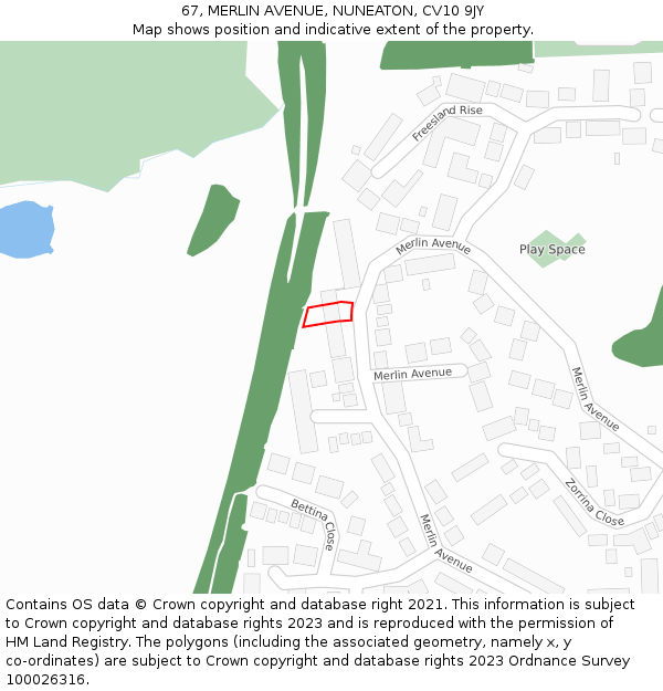 67, MERLIN AVENUE, NUNEATON, CV10 9JY: Location map and indicative extent of plot