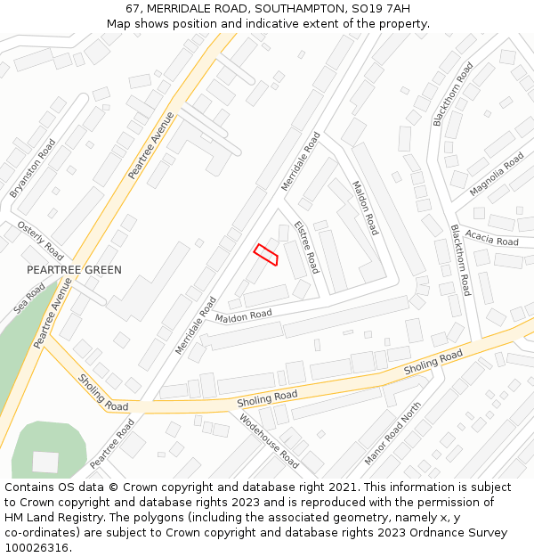 67, MERRIDALE ROAD, SOUTHAMPTON, SO19 7AH: Location map and indicative extent of plot