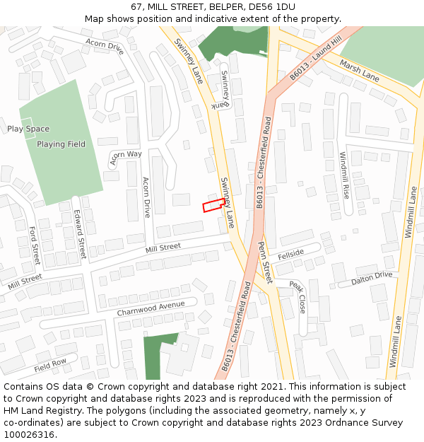 67, MILL STREET, BELPER, DE56 1DU: Location map and indicative extent of plot