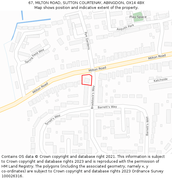 67, MILTON ROAD, SUTTON COURTENAY, ABINGDON, OX14 4BX: Location map and indicative extent of plot
