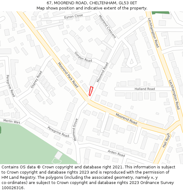 67, MOOREND ROAD, CHELTENHAM, GL53 0ET: Location map and indicative extent of plot