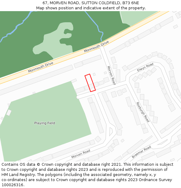 67, MORVEN ROAD, SUTTON COLDFIELD, B73 6NE: Location map and indicative extent of plot