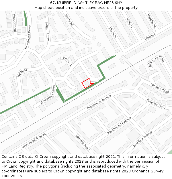 67, MUIRFIELD, WHITLEY BAY, NE25 9HY: Location map and indicative extent of plot