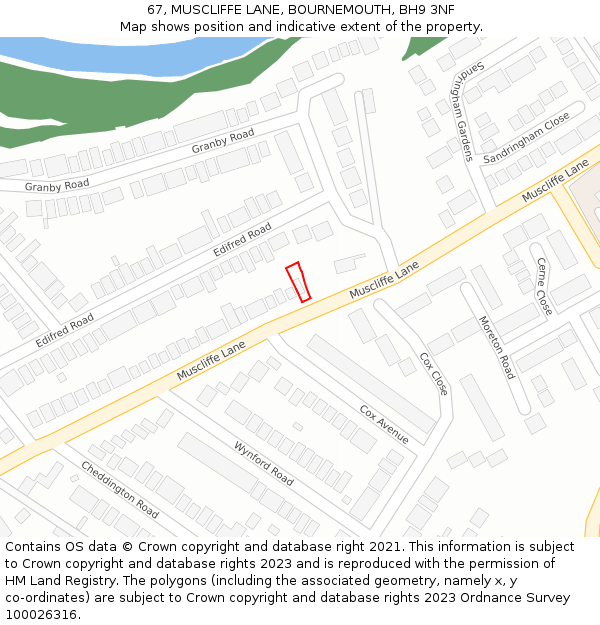 67, MUSCLIFFE LANE, BOURNEMOUTH, BH9 3NF: Location map and indicative extent of plot