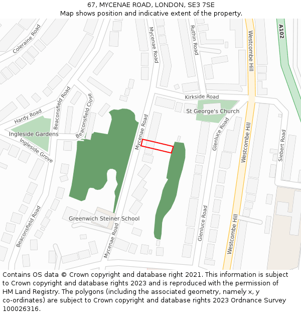 67, MYCENAE ROAD, LONDON, SE3 7SE: Location map and indicative extent of plot