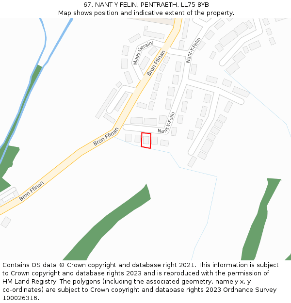67, NANT Y FELIN, PENTRAETH, LL75 8YB: Location map and indicative extent of plot