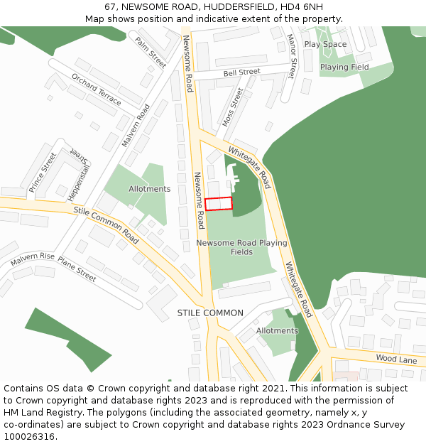 67, NEWSOME ROAD, HUDDERSFIELD, HD4 6NH: Location map and indicative extent of plot