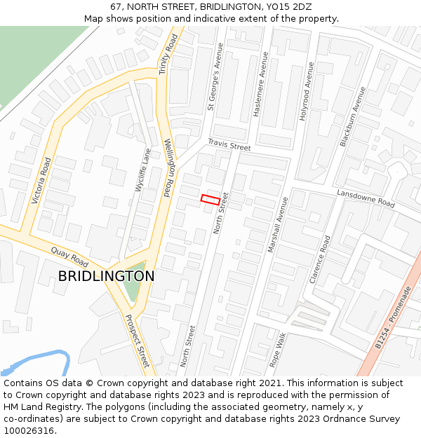 67, NORTH STREET, BRIDLINGTON, YO15 2DZ: Location map and indicative extent of plot