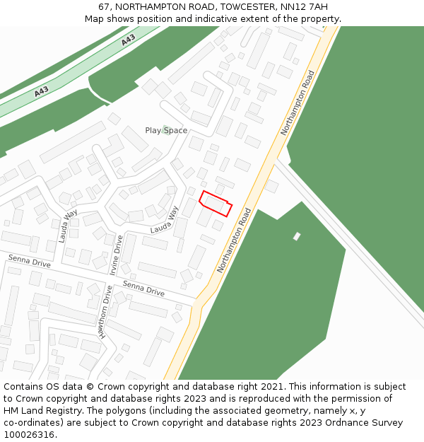 67, NORTHAMPTON ROAD, TOWCESTER, NN12 7AH: Location map and indicative extent of plot