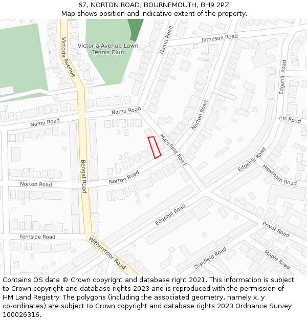 67, NORTON ROAD, BOURNEMOUTH, BH9 2PZ: Location map and indicative extent of plot
