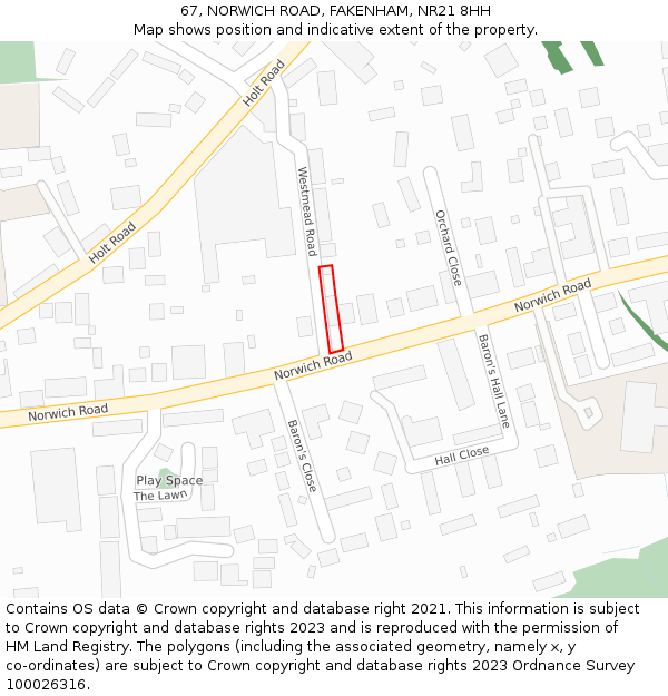 67, NORWICH ROAD, FAKENHAM, NR21 8HH: Location map and indicative extent of plot