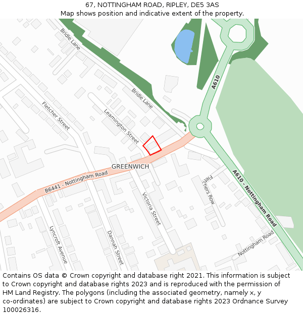 67, NOTTINGHAM ROAD, RIPLEY, DE5 3AS: Location map and indicative extent of plot