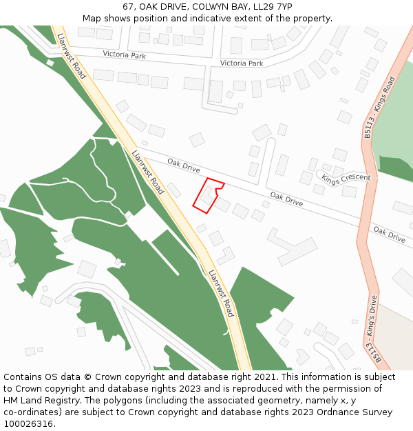 67, OAK DRIVE, COLWYN BAY, LL29 7YP: Location map and indicative extent of plot