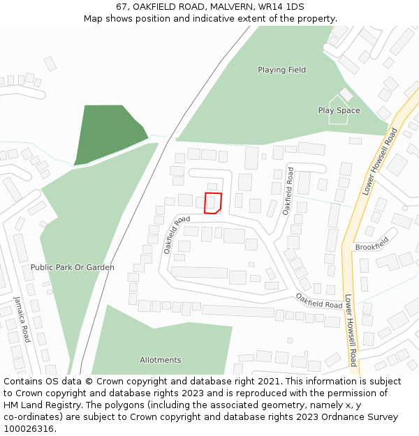 67, OAKFIELD ROAD, MALVERN, WR14 1DS: Location map and indicative extent of plot