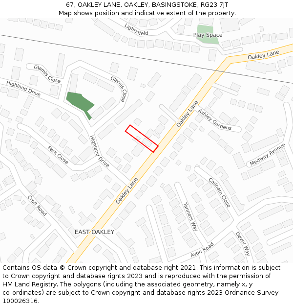 67, OAKLEY LANE, OAKLEY, BASINGSTOKE, RG23 7JT: Location map and indicative extent of plot