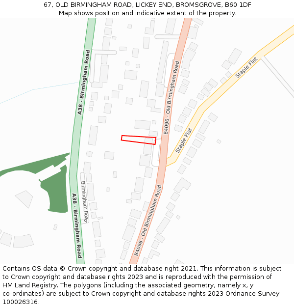 67, OLD BIRMINGHAM ROAD, LICKEY END, BROMSGROVE, B60 1DF: Location map and indicative extent of plot