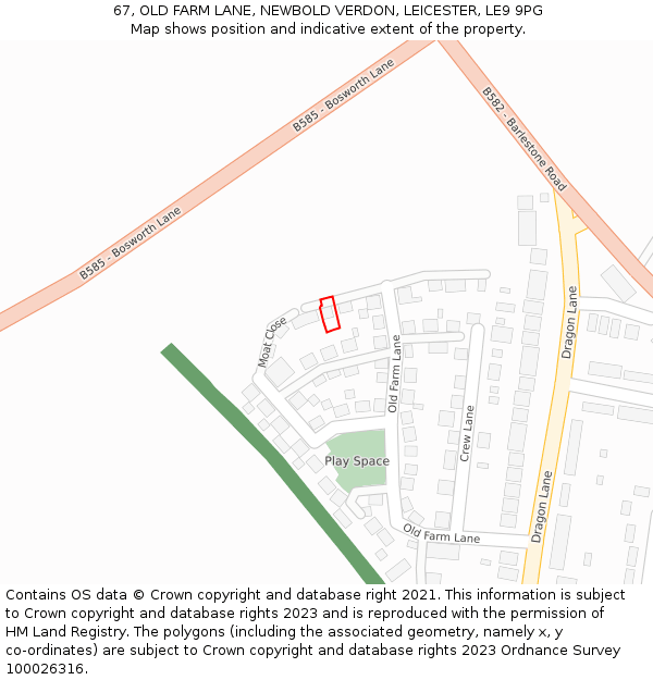 67, OLD FARM LANE, NEWBOLD VERDON, LEICESTER, LE9 9PG: Location map and indicative extent of plot