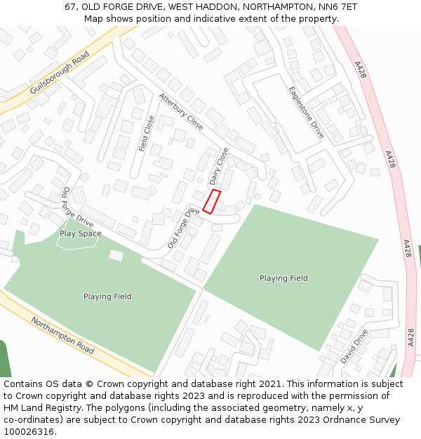 67, OLD FORGE DRIVE, WEST HADDON, NORTHAMPTON, NN6 7ET: Location map and indicative extent of plot