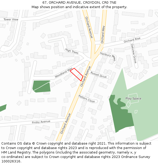 67, ORCHARD AVENUE, CROYDON, CR0 7NE: Location map and indicative extent of plot