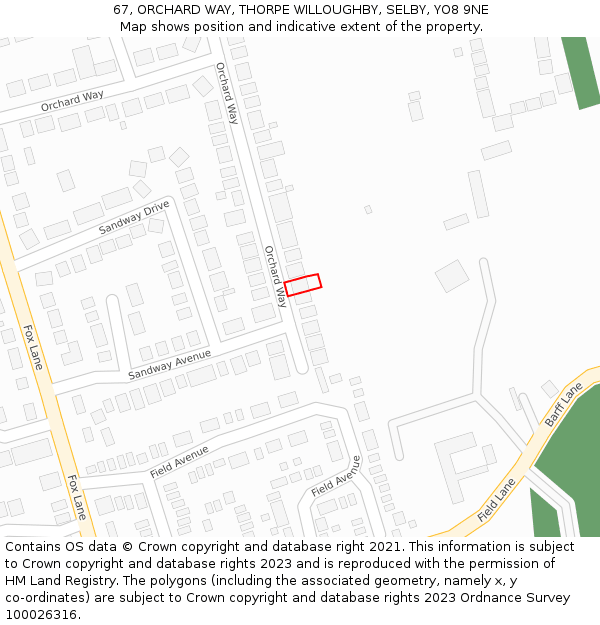 67, ORCHARD WAY, THORPE WILLOUGHBY, SELBY, YO8 9NE: Location map and indicative extent of plot