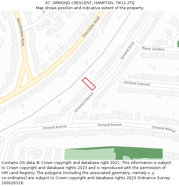 67, ORMOND CRESCENT, HAMPTON, TW12 2TQ: Location map and indicative extent of plot