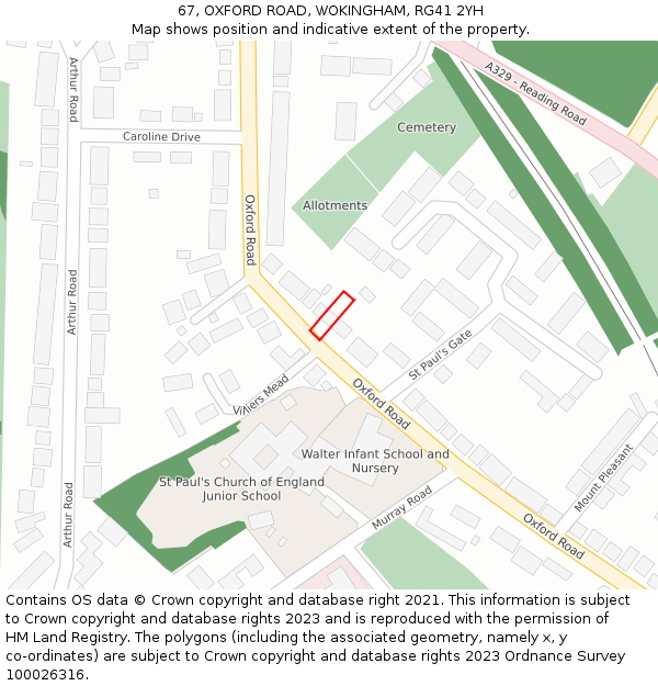 67, OXFORD ROAD, WOKINGHAM, RG41 2YH: Location map and indicative extent of plot