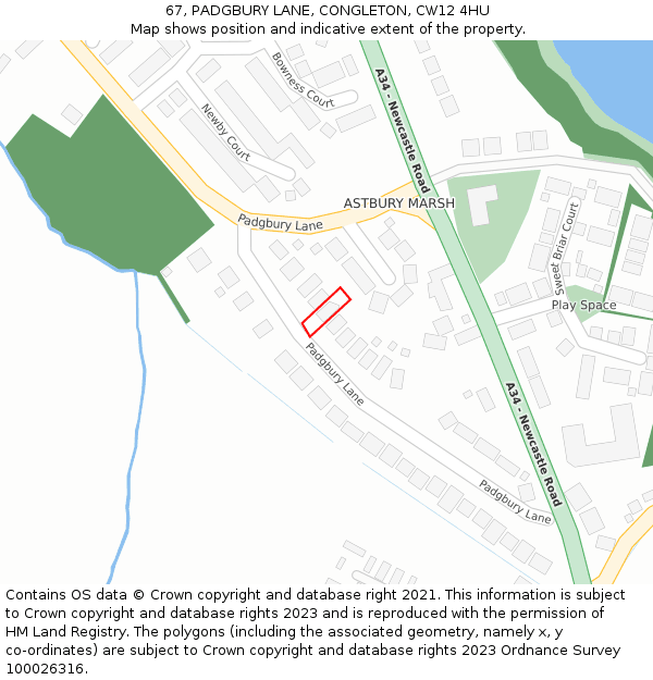 67, PADGBURY LANE, CONGLETON, CW12 4HU: Location map and indicative extent of plot