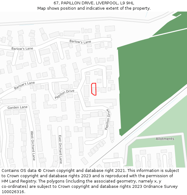 67, PAPILLON DRIVE, LIVERPOOL, L9 9HL: Location map and indicative extent of plot