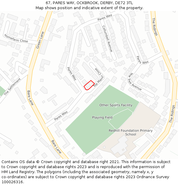 67, PARES WAY, OCKBROOK, DERBY, DE72 3TL: Location map and indicative extent of plot