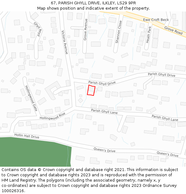 67, PARISH GHYLL DRIVE, ILKLEY, LS29 9PR: Location map and indicative extent of plot