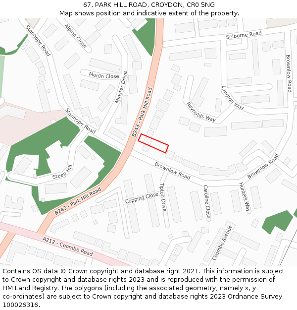 67, PARK HILL ROAD, CROYDON, CR0 5NG: Location map and indicative extent of plot