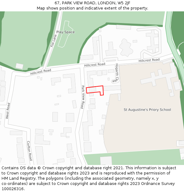 67, PARK VIEW ROAD, LONDON, W5 2JF: Location map and indicative extent of plot