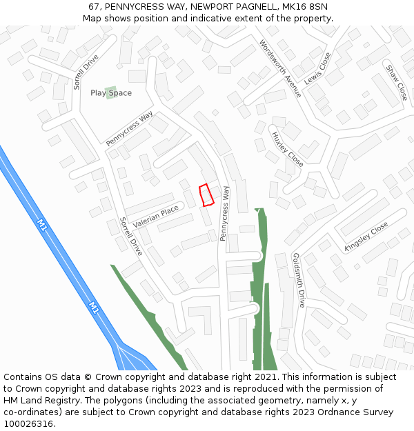 67, PENNYCRESS WAY, NEWPORT PAGNELL, MK16 8SN: Location map and indicative extent of plot